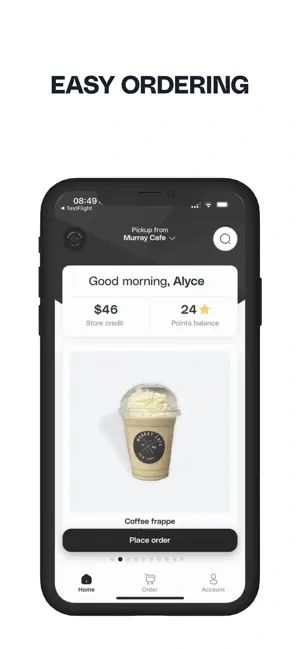 Murray Cafe mobile app showing easy ordering interface